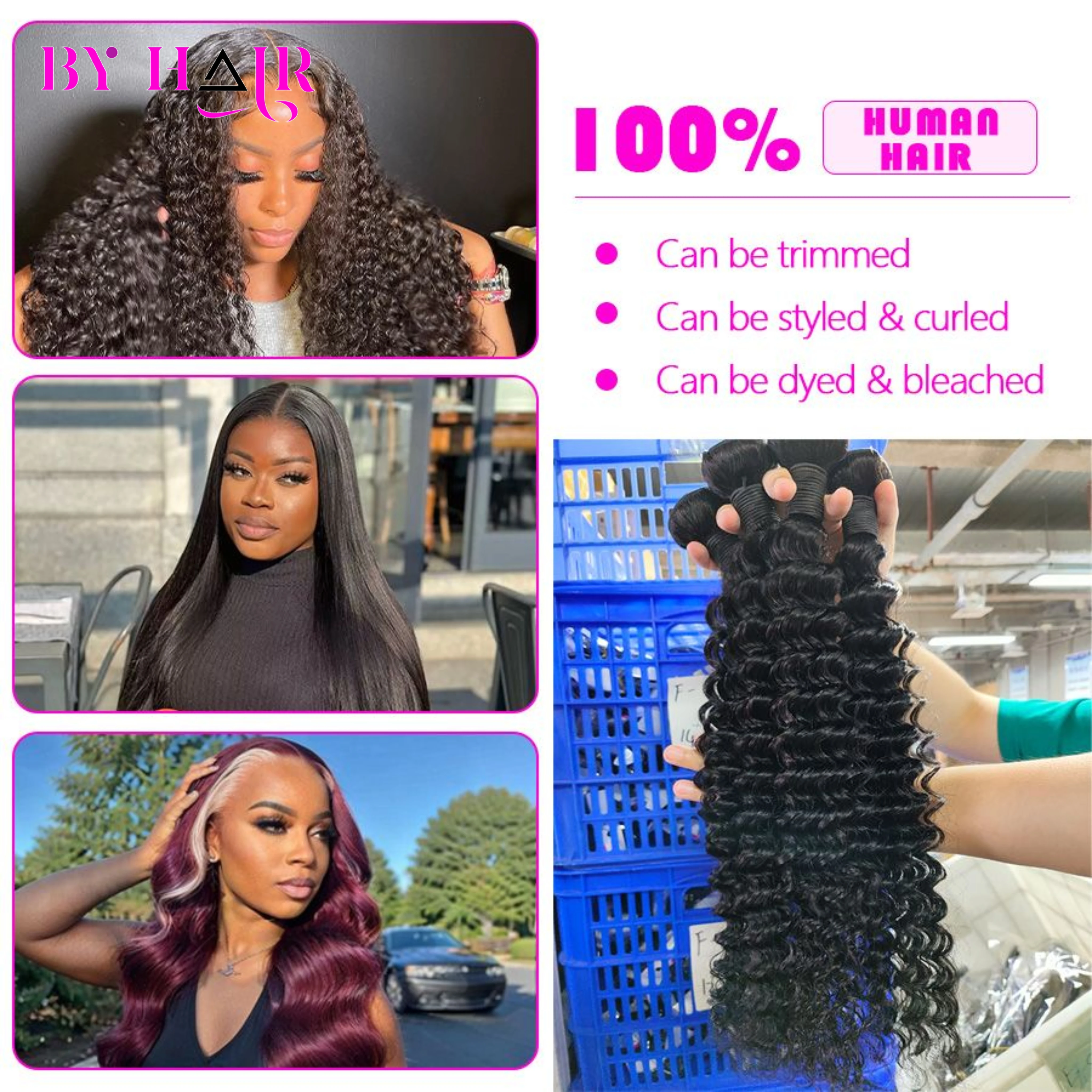 Deep Wave Human Hair Bundles For Women Brazilian Weaving 26 28 30 32Inch Virgin Hair Extensions Deep Wave Hair Bundles 1/3/4 Pcs 4