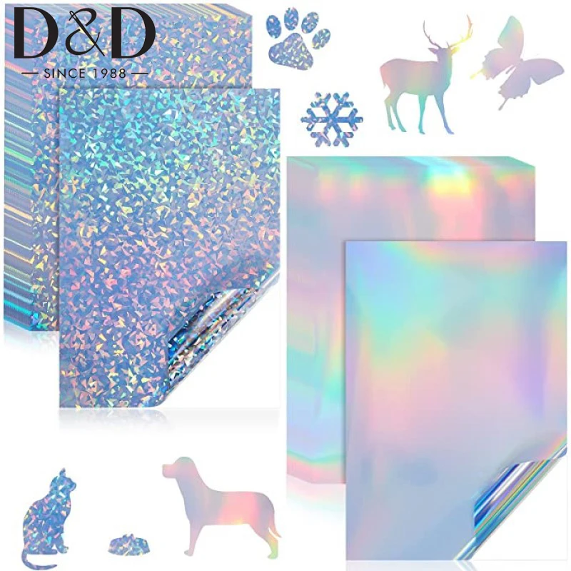 

5Pcs Holographic Sticker Paper Glitter Clear Vinyl Lamination Sticker Film Self Adhesive Waterproof Transparent Film Gift Cards