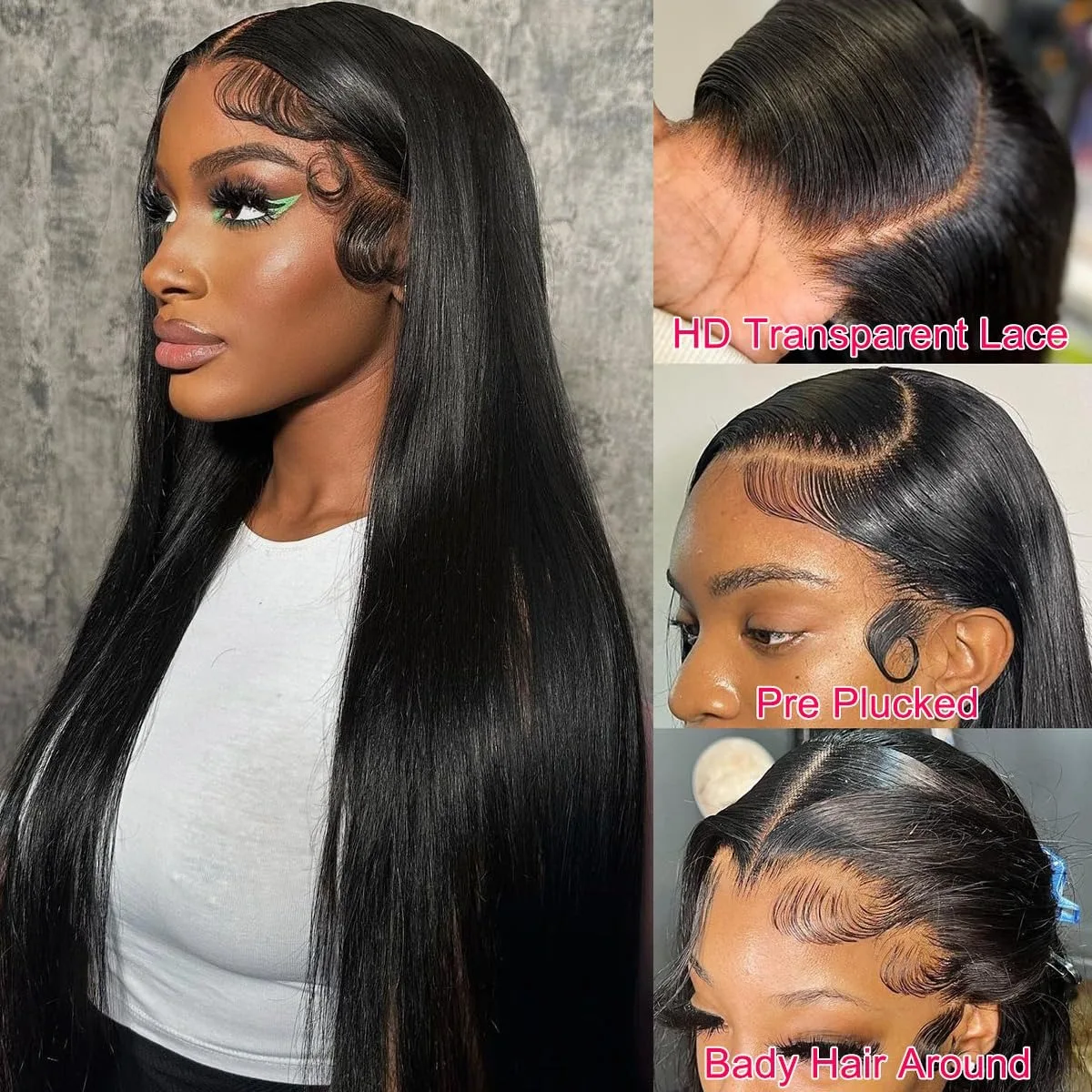 Straight 13x4 Lace Front Wigs Human Hair Wig 200% Density 30 40 Inch 13x6 HD Transparent Lace Frontal Human Hair Wigs For Women 4