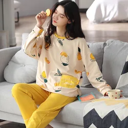 New Pajamas Ladies Long Sleeves Cotton Spring Autumn Set Korean Version Of Cartoon Cute Loose Autumn Winter Cotton Home Service