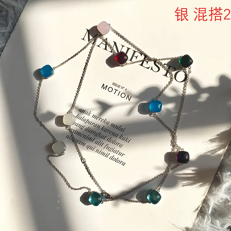 Top Quality Classic Candy Pendant For Women Mix Colors Colorful Crystal Long Sweater Chain Boho Style Necklace Girlfriend