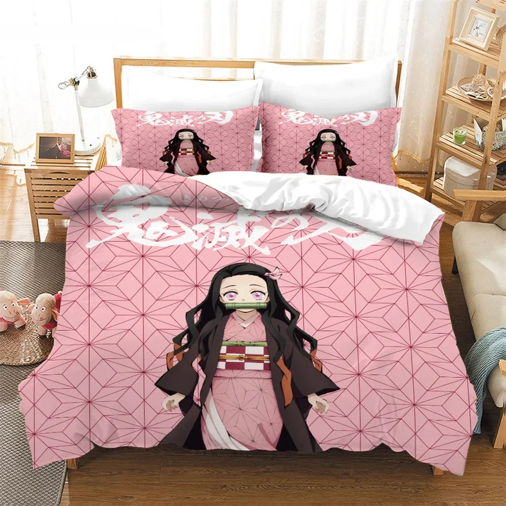 Nezuko Kamado Bedding Set Anime Demon Slayer Duvet Cover Comforter Bed Linen Single Twin Full Queen Size 3d Kids Girl Boys Gift 2
