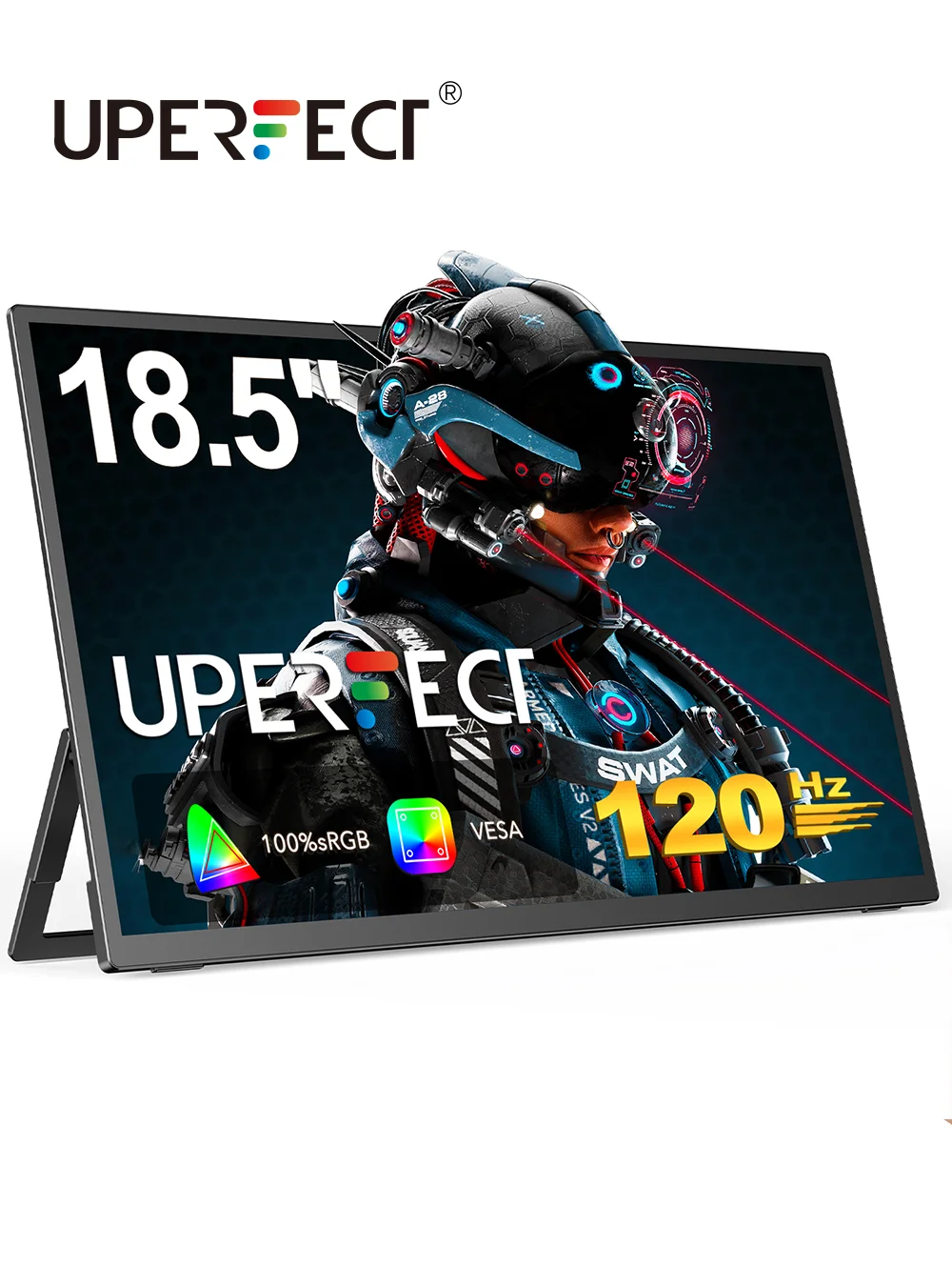 UPERFECT 18,5-дюймовий монітор 120 Гц FHD HDR IPS Портативний комп’ютер Ігровий дисплей HDMI USB C Зовнішній екран із двома динаміками VESA