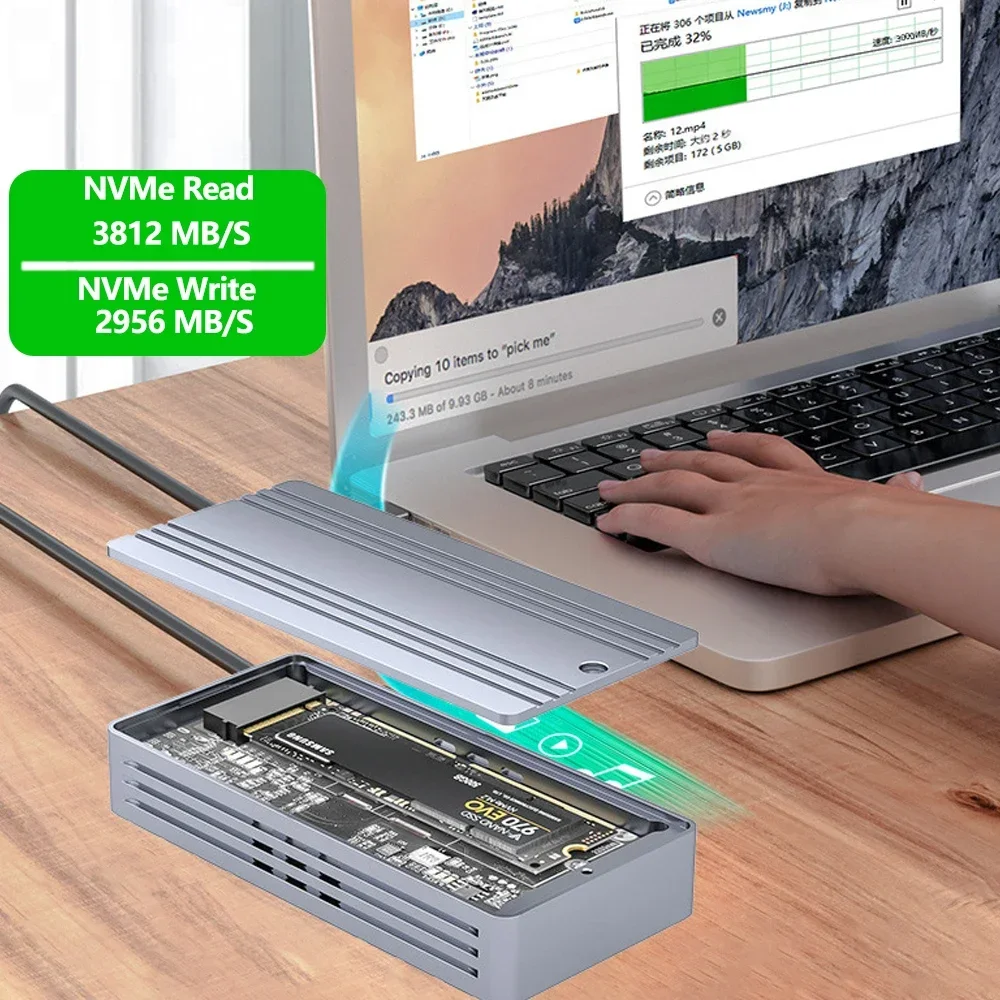 40Gbps NVMe SSD Case Enclosure M.2 To USB4.0 Thunderbolt Adapter for M.2 NVME Built-in Cooling Fan Aluminum Box 2242/2260/2280