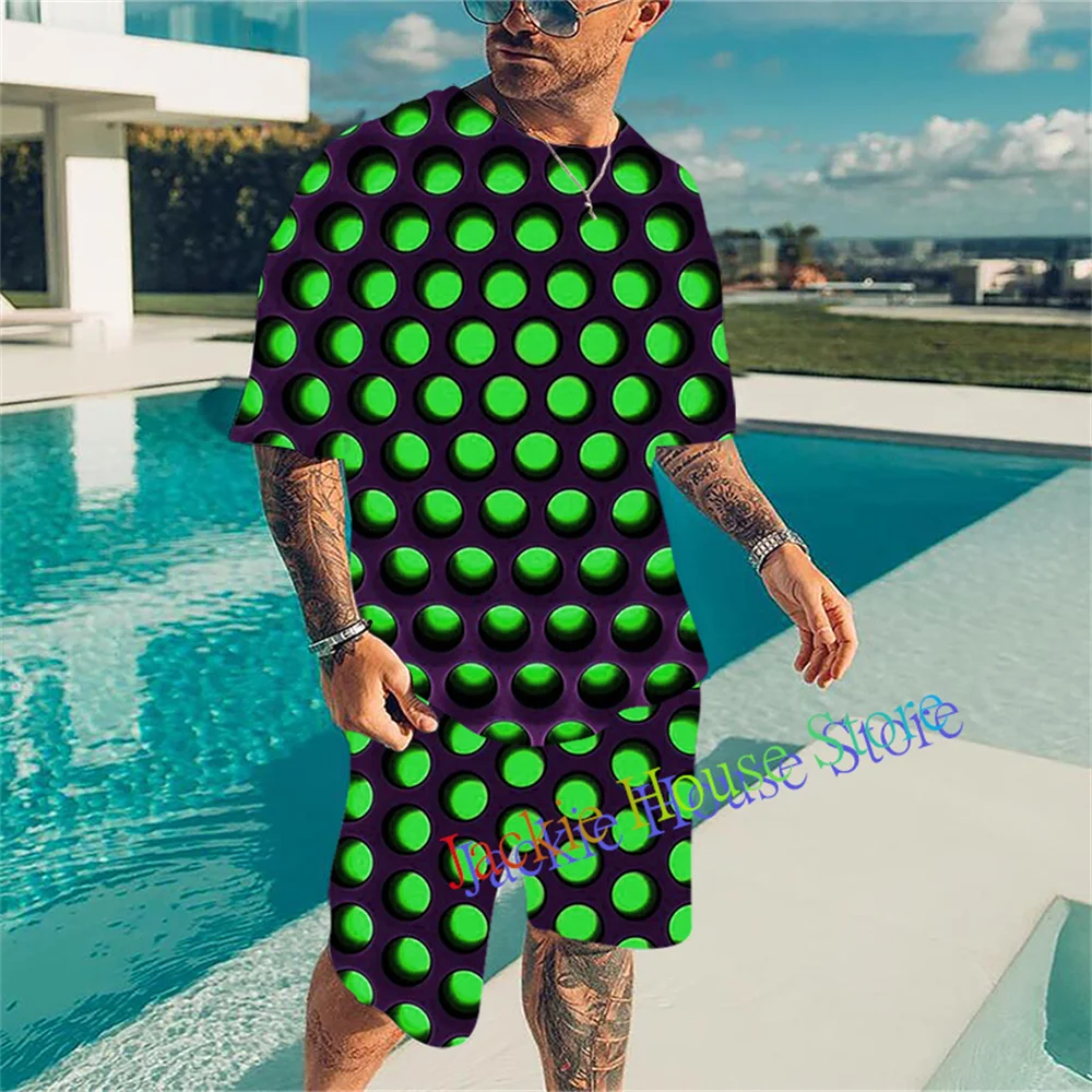 Summer Men Sets Shorts Outfits Male Clothing Street T Shirt Two Piece 3D Print Casual O-Neck Tracksuit Oversized Beach Sportwear