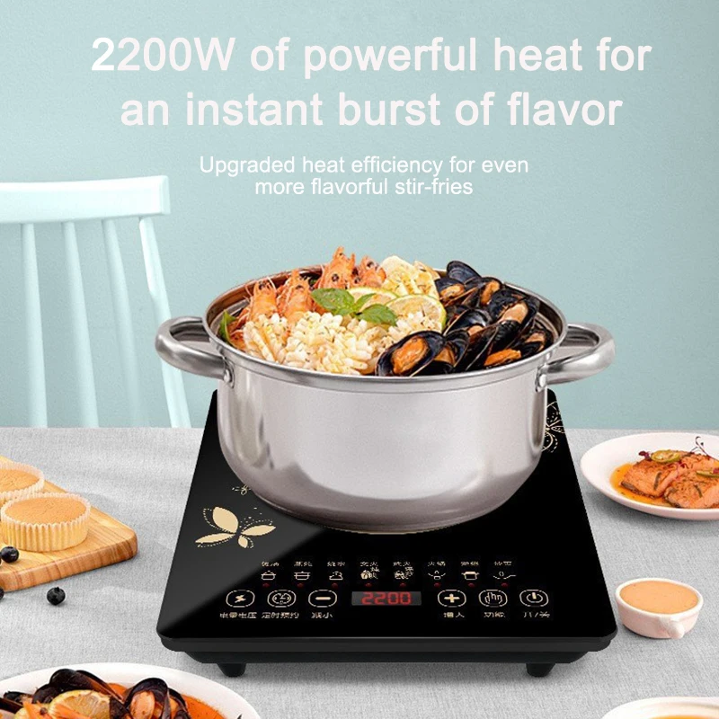 Panela elétrica de indução magnética, doméstica, à prova d'água, pequena panela quente, fogão de aquecimento, touchpad, cronometragem, prato de fritar, forno de cozinha 6