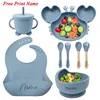 8Pcs Baby Feeding Set Children's Crab Plate Bowl Straw Cup Set Free Personalized Name Logo Tableware For Kids Baby Accessories