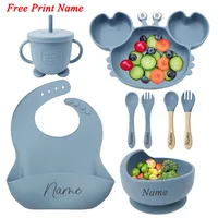 8Pcs Baby Feeding Set Children's Crab Plate Bowl Straw Cup Set Free Personalized Name Logo Tableware For Kids Baby Accessories