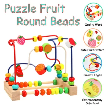 Children's Wooden Toys Cartoon Fruit Beads Puzzle Counting Learning Puzzle Circles Montessori Toys Baby Early Education Maze 2