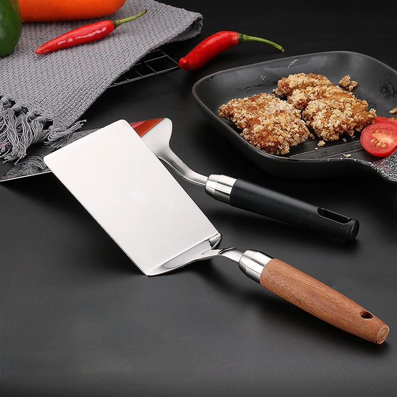 Stainless Steel Steak Spatula Pancake Scraper Turner Grill Beef Fried Pizza Shovel With Wood Handle Kitchen BBQ Tools pancake spatula