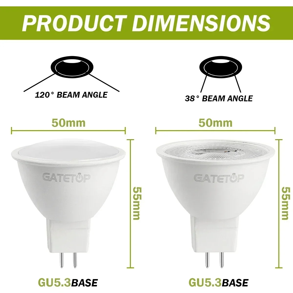 10-50팩 3W-8W MR16 GU5.3 LED 스포트라이트 AC DC 12V 24V 38/120도 거실 조명용 50W 할로겐 전구 교체