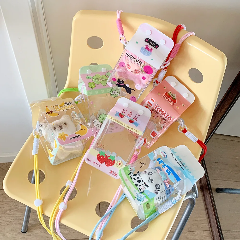 Ladies' kawaii Crossbody Bag Cartoon Cute Transparent Milk Box Funny New Shoulder Bag High-quality Doll Display PVC Storage Bag