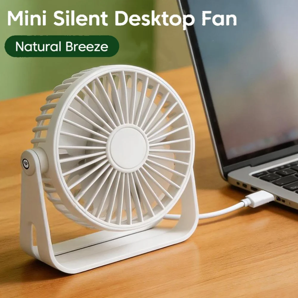 Compact USB Rechargeable Silent Desk Fan for Home, Dormitory, or Office