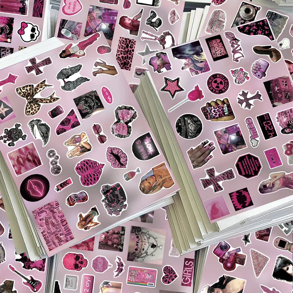 8장 Y2K 레트로 핑크 테마의 달콤하고 멋진 스타일 다이컷 스티커 DIY 폰케이스 씰링 콜라주 스크랩북 다이어리 정크 저널