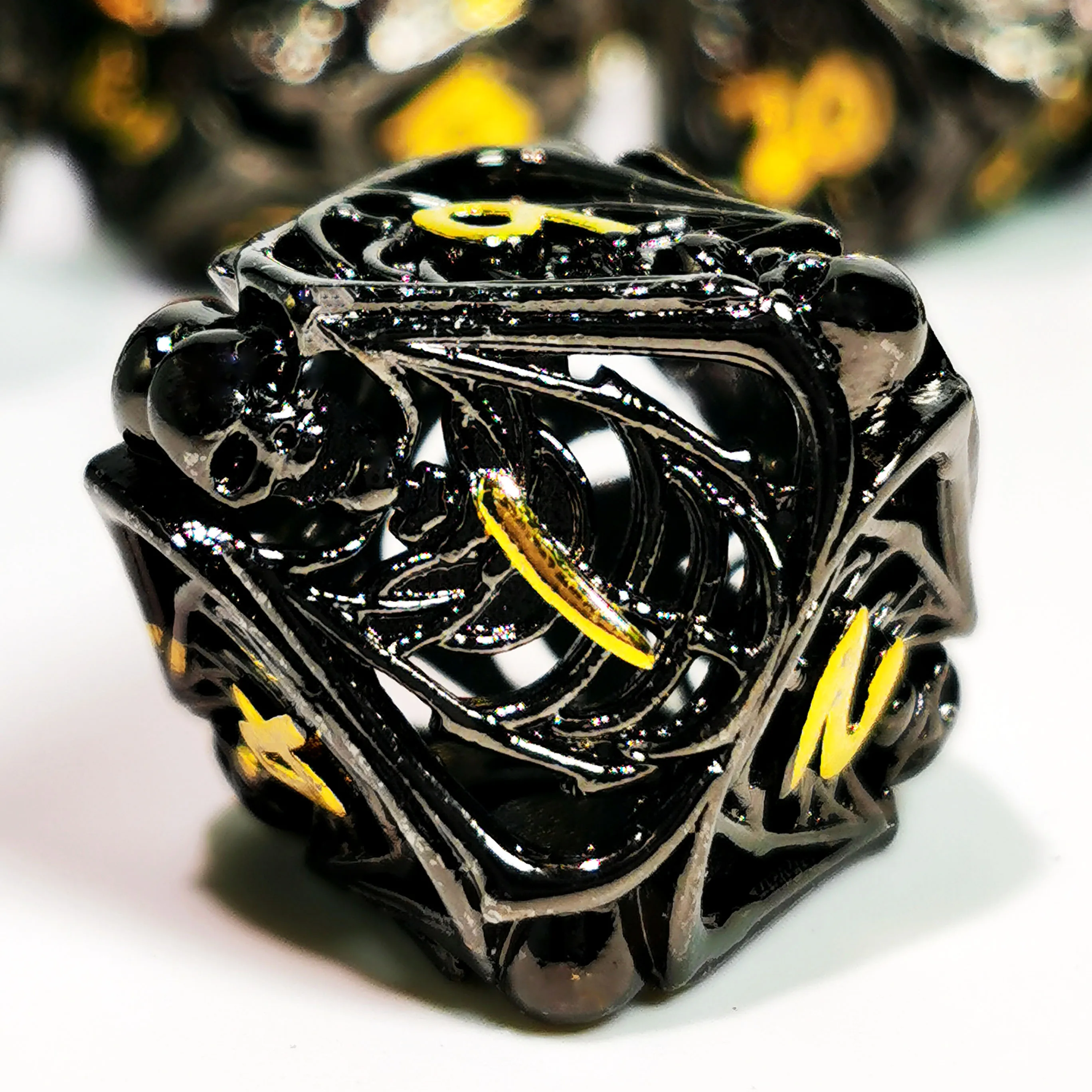 Metal DnD Dice Set - Hollow Skull Black Zinc Alloy 7pc Polyhedral Dice for Dungeons and Dragons RPG Games 5