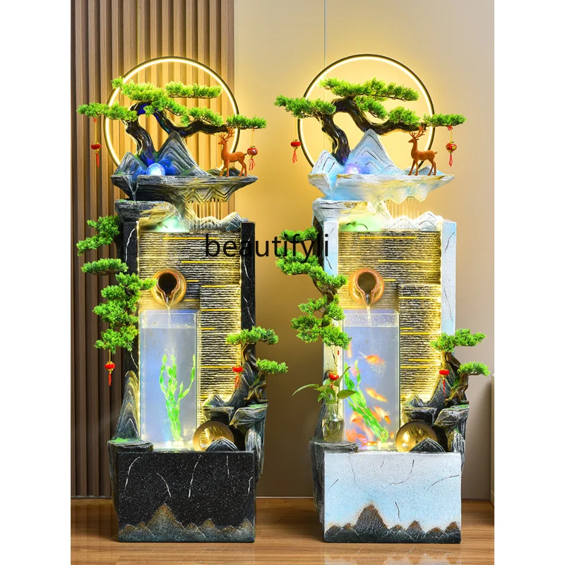 

Modern Light Luxury Artificial Mountain and Fountain Living Room Humidifier Landscape Fish Tank Floor Ornaments decoration