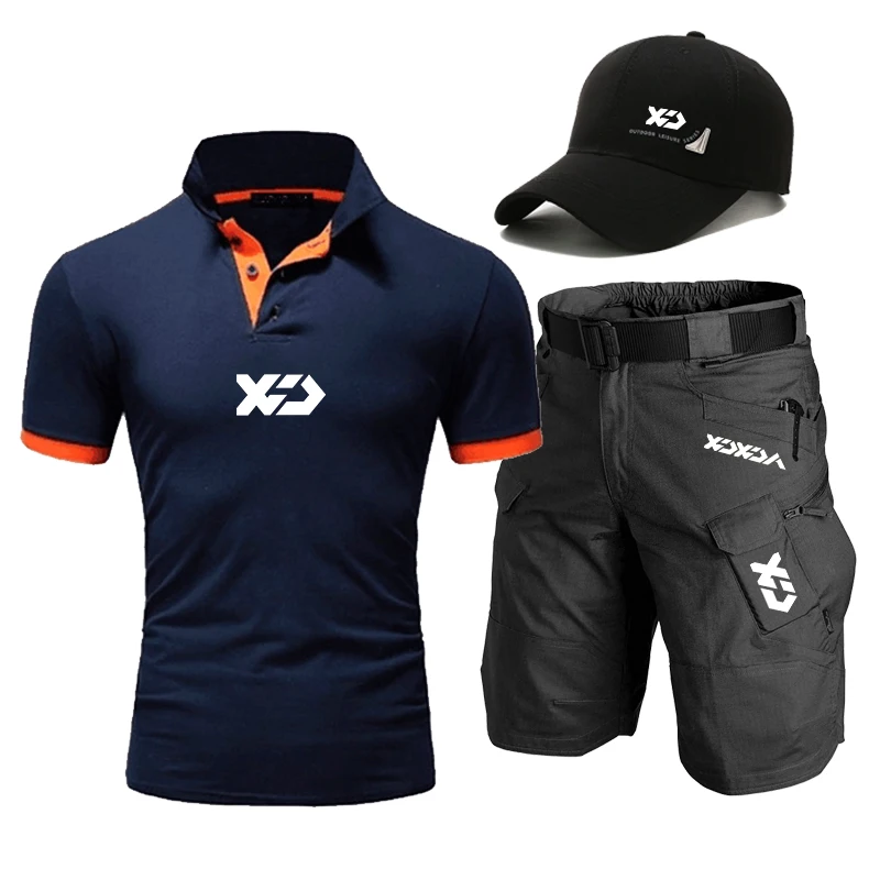Men's Summer Quick Dry Fishing T-shirt Sports Fishing Hat Outdoor Breathable Shorts Casual Sports Climbing Set