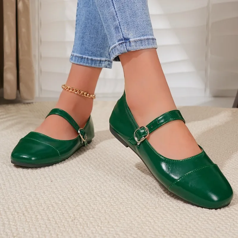 New Spring Fashion Solid Color Women's Mary Jane Shoes 2026 Luxury Round Toe Buckle Loafers Comfortable Office Womens Flat Shoes