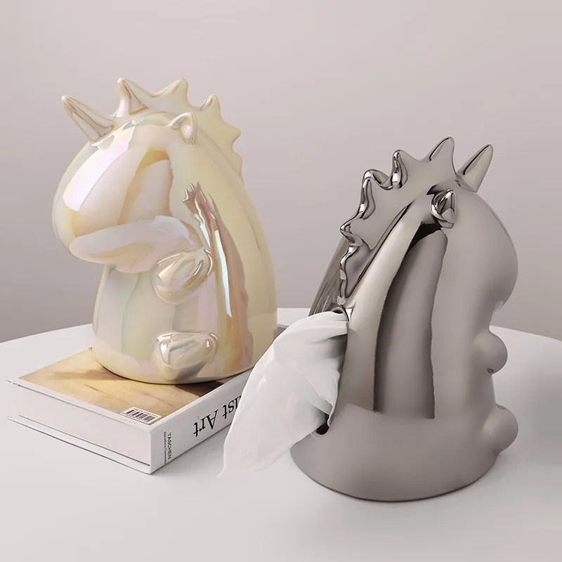 Creative INS Unicorn Ceramic Tissue Box Light Luxury Home Living Room Decoration Drawout Paper Box 3