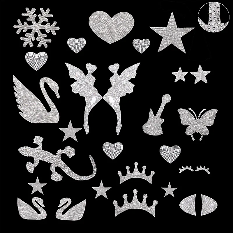 Self-adhesive Glitter Rhinestone Multi-styles Patches Snowflake Clothes Shoes Jeans Bags Decoration Small Badges Sticker 1/5pcs