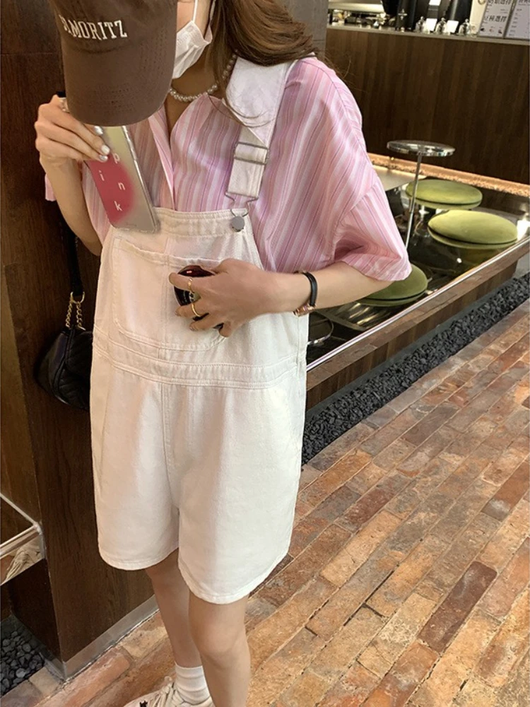 

Retro Denim Overalls Women's 2022 Summer Korean Version Loose Wide-leg Small One-piece Shorts jumpsuits for women