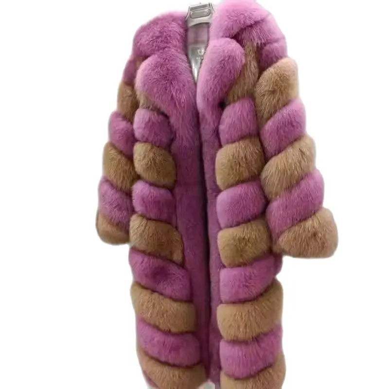 

2023 Fashion Winter Women Real Fox Fur Coat Turn-down Collar X-Long Thick Warm Natural Fur Jacket Luxury Outerwear