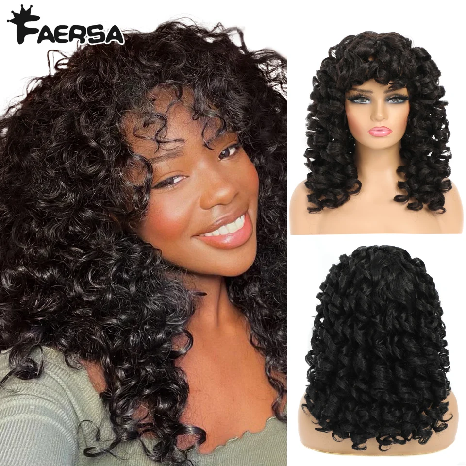 Long Curly Wig with Bangs Big Curly Synthetic Hair Cosplay Wigs for Women  Blonde Black Ginger African American Afro Wig - AliExpress, image size:960x960