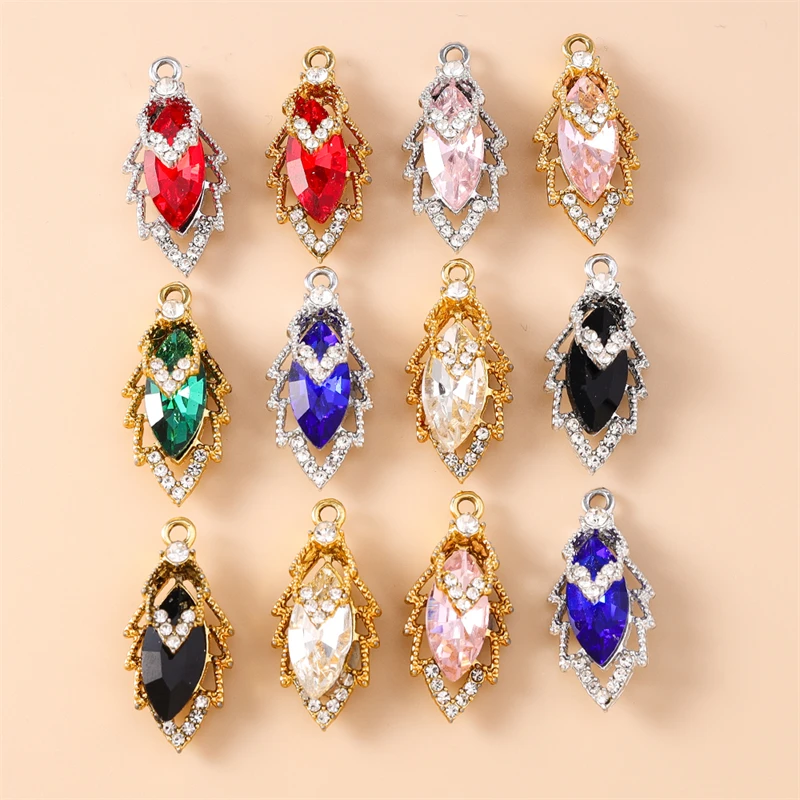 20pcs 귀여운 다채로운 크리스탈 워터 드롭 트리 리프 매력 펜던트 쥬얼리 만들기 드롭 귀걸이 목걸이 DIY 공예 용품