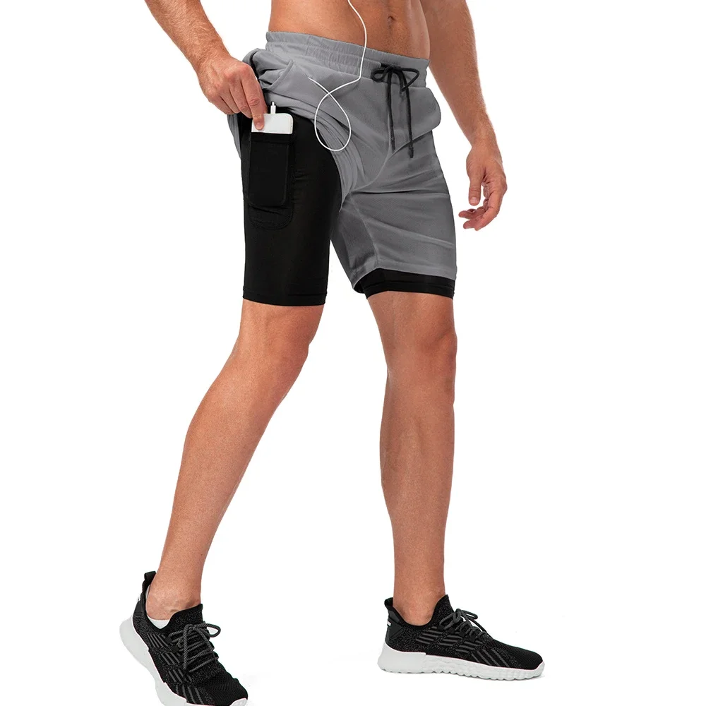 

Мужские шорты для бега 2 в 1 с карманами, спортивные шорты для бега, фитнеса, тренажерного зала, джоггеры, быстросохнущие спортивные брюки для бодибилдинга и MMA