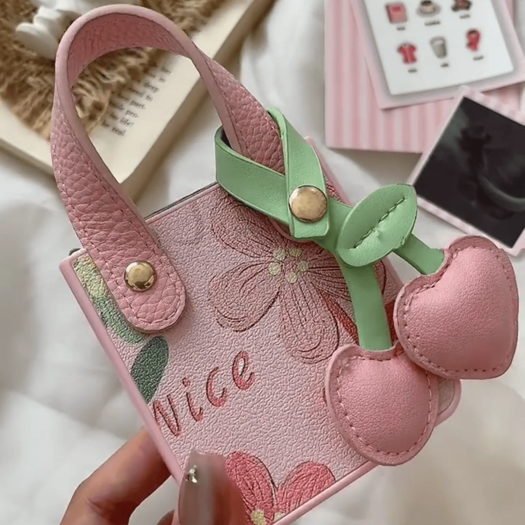 Fresh Pink Floral Pendant Phone Case with Portable Wrist Strap