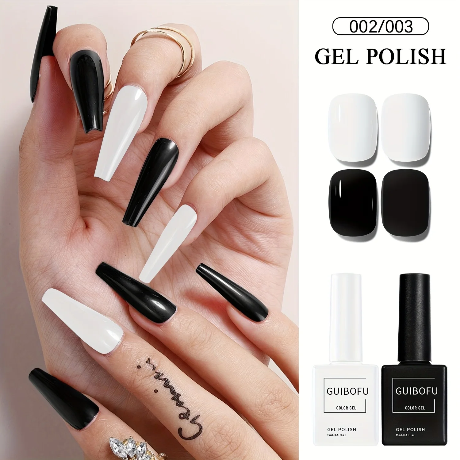 Timeless Black & White Gel Polish Duo - 2pcs 15ml Set