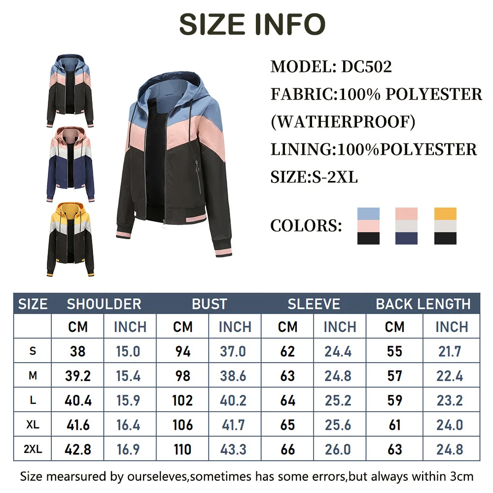 black puffer coat womens 2022 Women's Thin Windbreaker Women's Spring and Autumn Hooded Jacket Women's Outdoor Raincoat with Color Drawstring Jacket white bubble coat