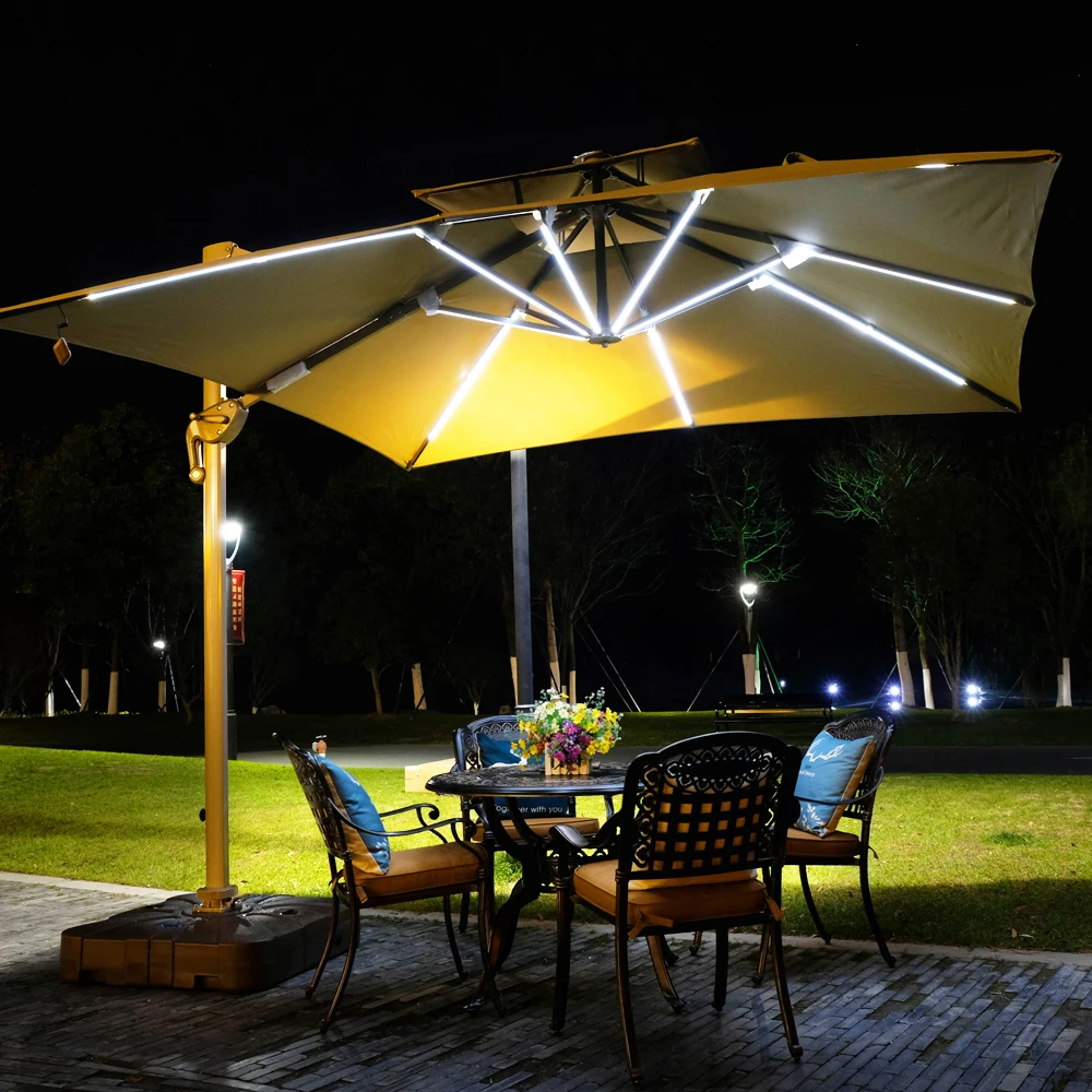 Outdoor plage Square circle 2.5m/3m solar light LED parasol article lamp  umbrella - AliExpress