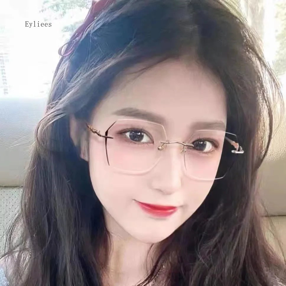 Irregular Polygon Rimless Myopia Glasses for Women Men Blue Light Filter Finished Prescription Eyewear Nearsighted Glasses -1.0 5