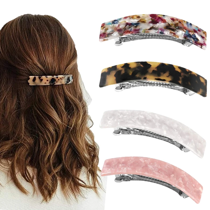 Women Leopard Hair Clip Acetate Automatic Hairpin Vintage French Geometric Marble Colorful Spring Clip Hair Accessories for Girl