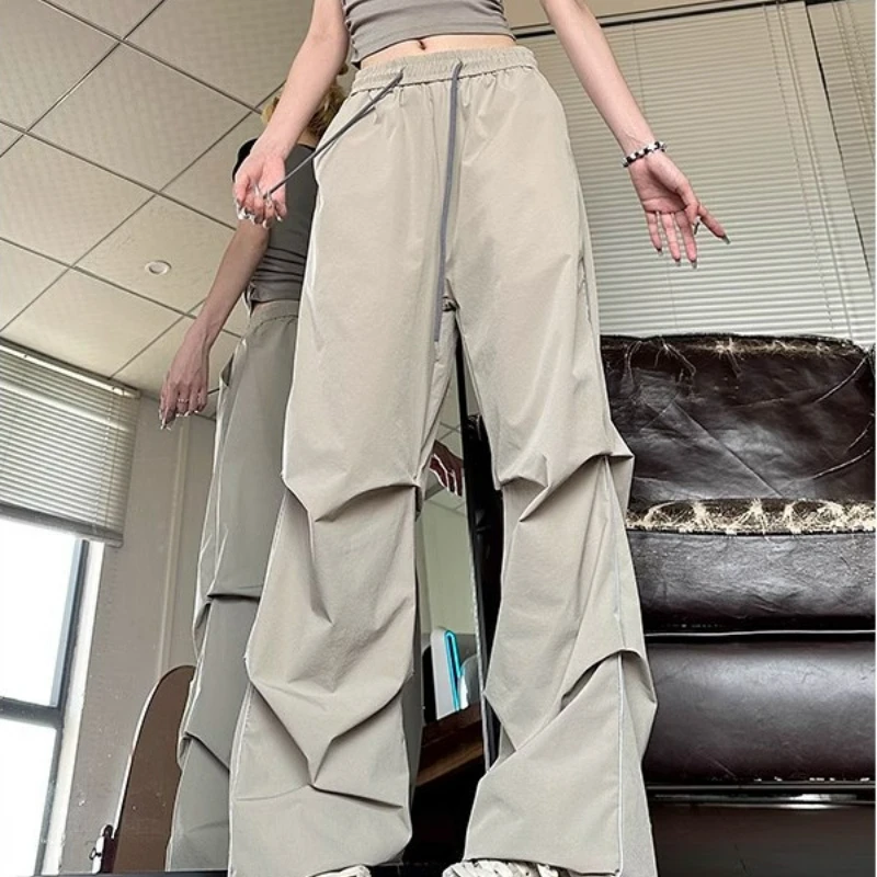 Retro Wide Leg Pants for Women's Summer 2023 New Pleated Loose Outdoor Sports Pants for Women