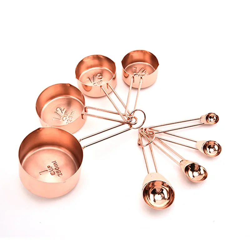 Kitchen Measuring Spoon and Cup Set Stainless Steel Measuring Spoons Plated Copper Rose Gold for Baking