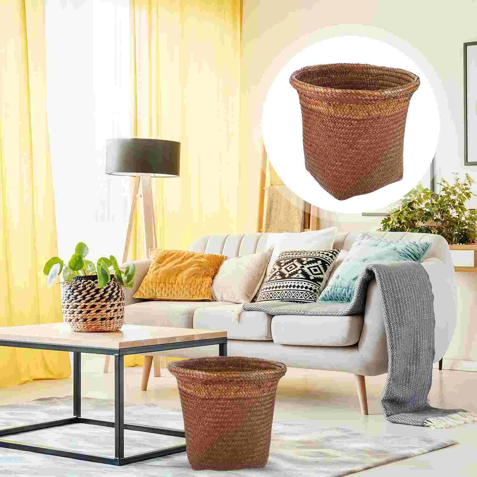 

Garbage Can Basket Litter Boxes Office Wastebasket Household Straw Rubbish Container Vase Storage