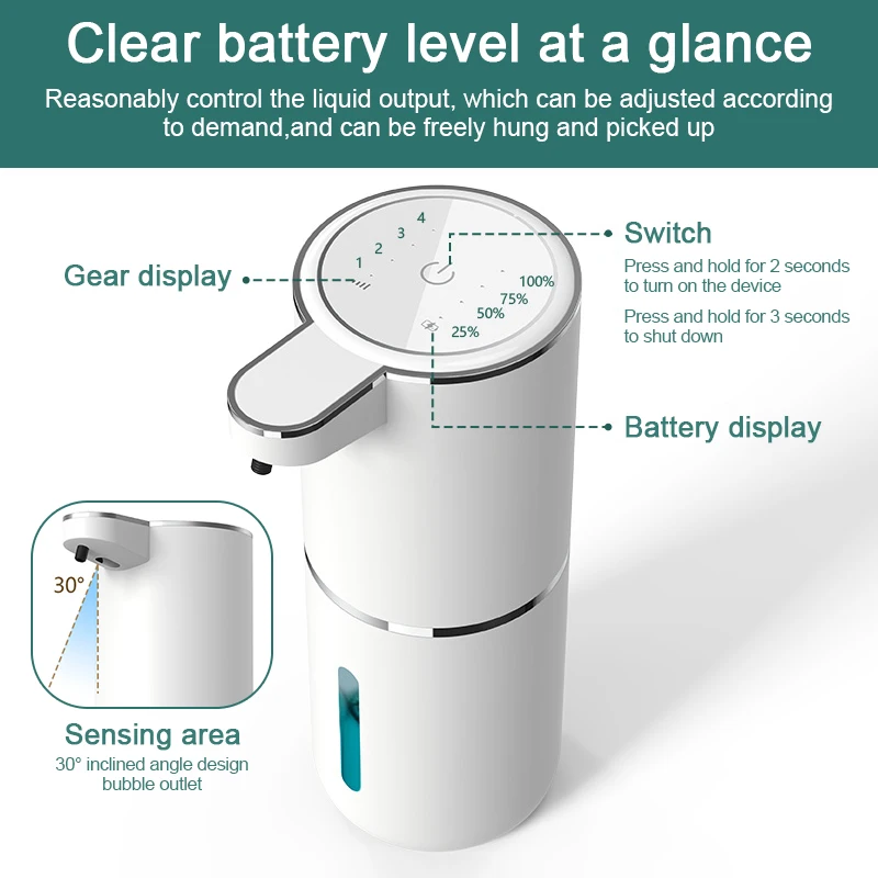 380ml Touchless Liquid Soap Dispenser Foam USB Wall Mounted Smart Display Automatic Infrared Sensor Soap Dispensers Hand Washer 3