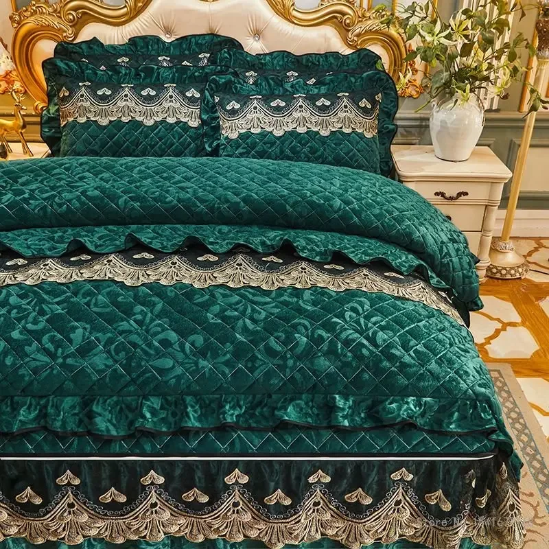 Removable and Washable Cotton Quilt Cover and Pillowcase Set, Cotton Clip, Thickened Quilt Cover, Bed Skirt, Winter, 4 Piece