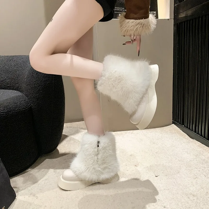 Winter Non-slip Warm Women Snow Boots Ladies Sexy Platform Thick Heel Mid Calf Booties Street Style Cotton Zip Women's Booties