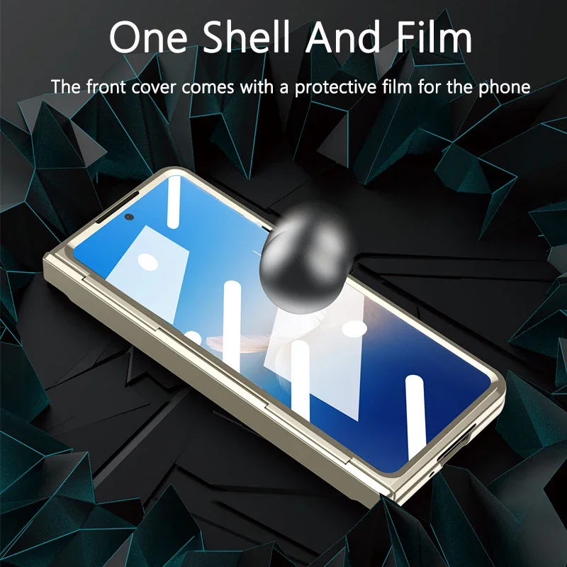 Plated Gold Armor Case with Hinge Bracket and Glass Front Film Cover