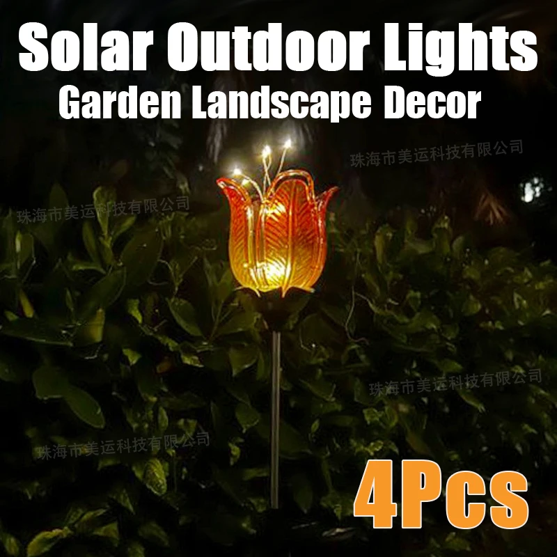 

4Pcs LED Solar Tulip Lights Outdoors Waterproof Garden Lawn Park Landscape Garden Party Holiday Decoration Floor Insertion Lamps