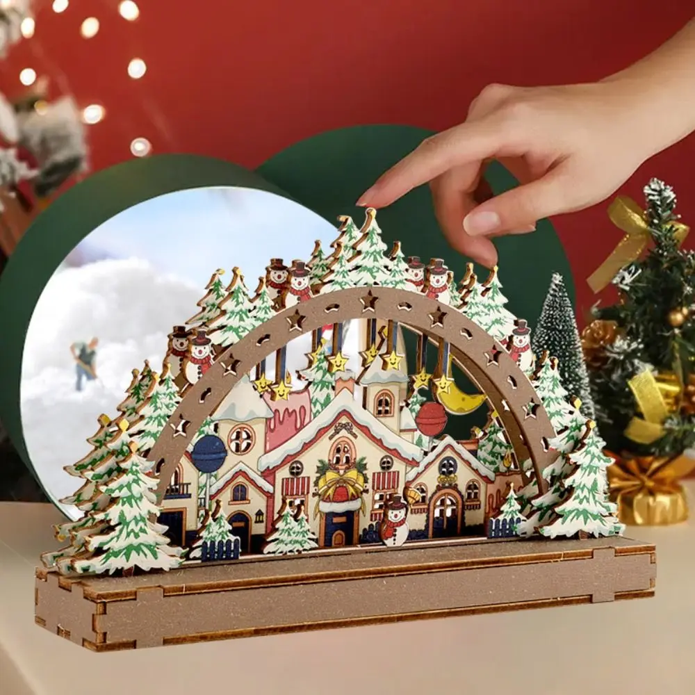 

House Building Christmas Village DIY Snowman Christmas Tree Window Decorations Wooden House Gifts Desktop Decorations Home