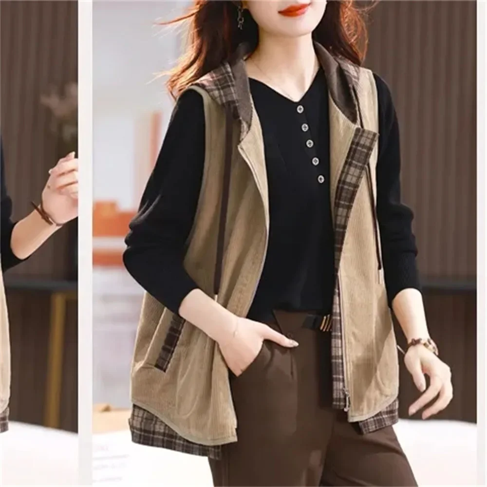 Corduroy Vest Jacket Women's Spring, Autumn Winter 2024 New Explosions Western Style Wearing Mother European Vest Vest Waistcoat