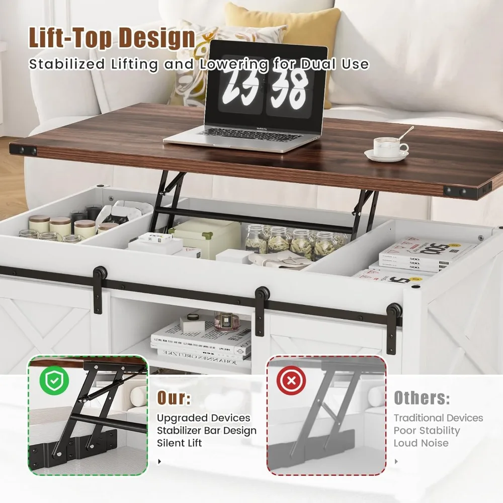 48" Coffee Table Farmhouse Lift Top Table with Lifting Top Storage Coffee Table 4