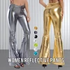 Women Sexy PU Leather Metallic Pants Shiny Holographic Flare Pants Lady Elastic Waist Flared Trousers Dance Performance Clubwear 2