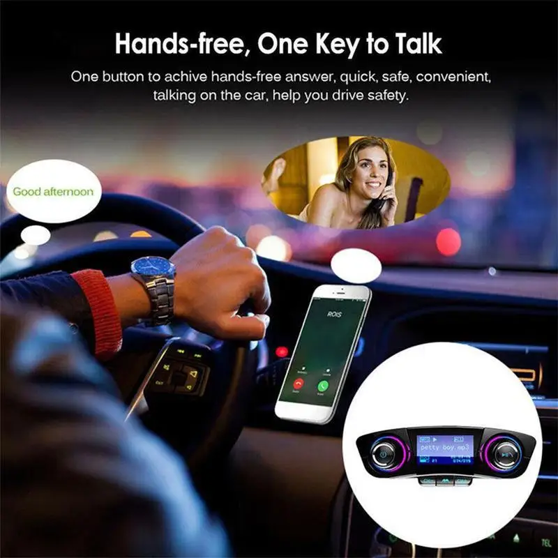 Transmisor FM Bluetooth para coche, Bluetooth 4.0 Aux Modulador Bluetooth  manos libres audio coche reproductor MP3 carga inteligente 2 USB Suppor TF