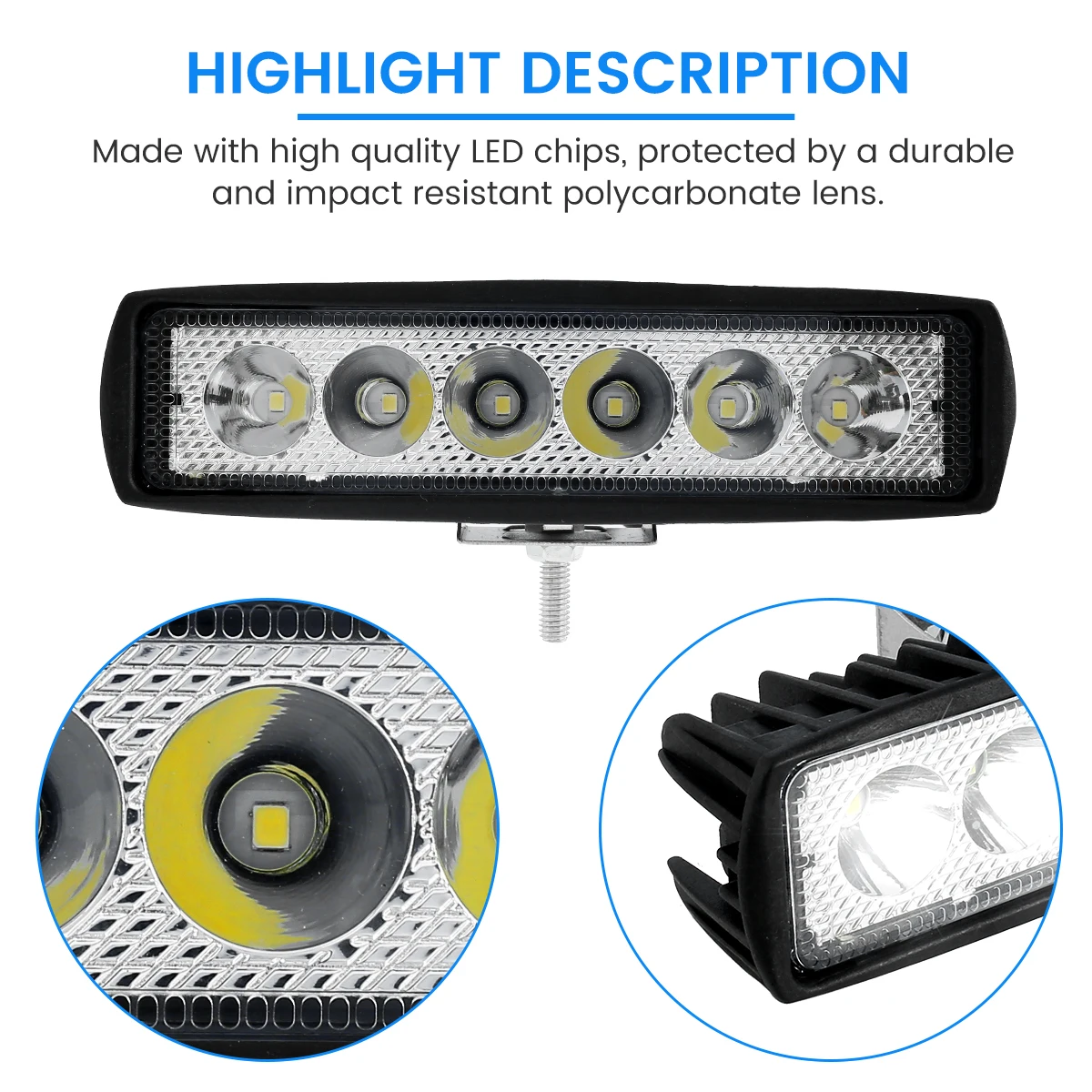 12V Car LED Light Bar 18W 6000K Super Bright Car LED Work Light IP67 Waterproof Flood Spot for SUV ATV Vehicle Truck