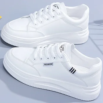 Women's Casual Versatile White Sneakers Summer Trendy Shoes PU Material Comfortable All-Match Spring Autumn Seasonal Wear